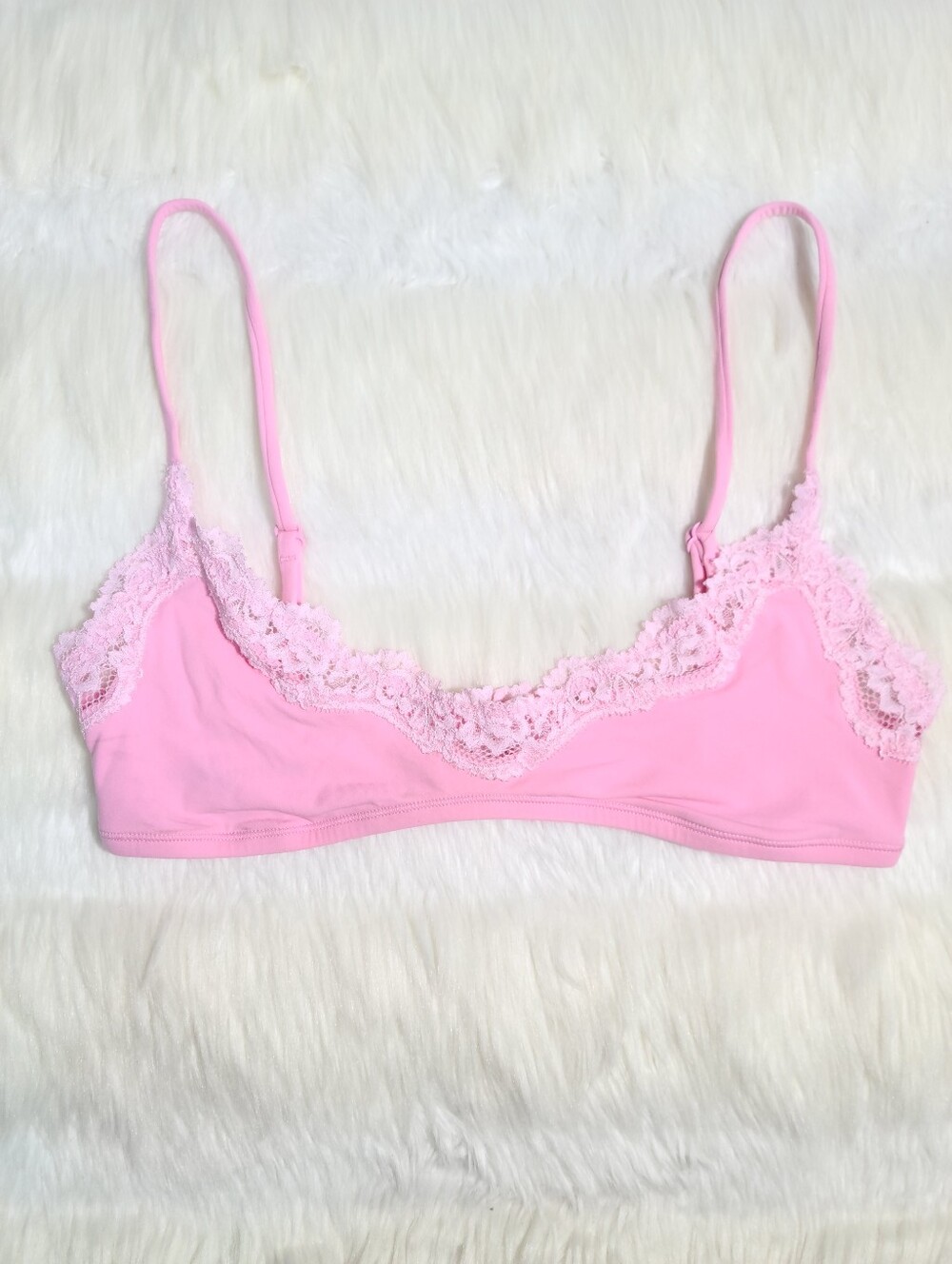SKIMS Fits Everybody Lace Scoop Bralette Pink Bubblegum Tonal Women Small NEW